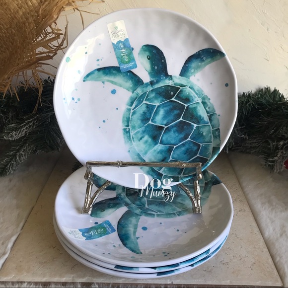 Sigrid Olsen Outdoor Dining Plates Speckled Blue Turtle Melamine Set of 4 - Picture 1 of 3